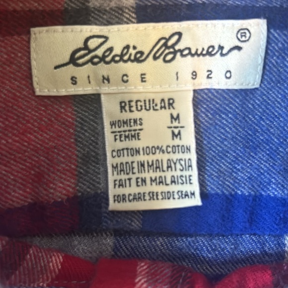 Eddie Bauer 100% Cotton Flannel Red and Blue Plaid Button-Up Shirt Women Medium - Picture 3 of 5
